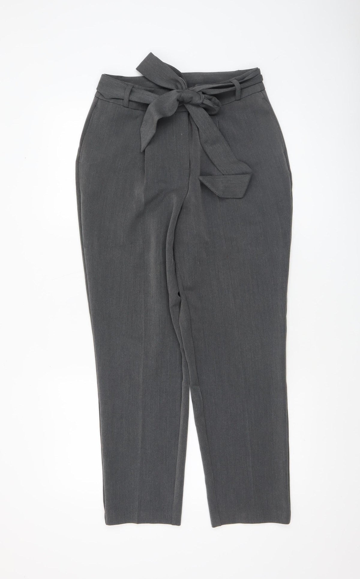 Very Women's Grey Paperbag Trousers Size 10 Short High Waist Belted Work Pants