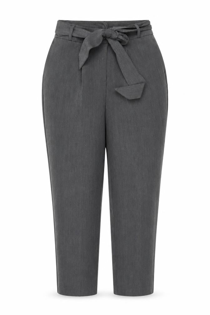 Very Women's Grey Paperbag Trousers Size 10 Short High Waist Belted Work Pants