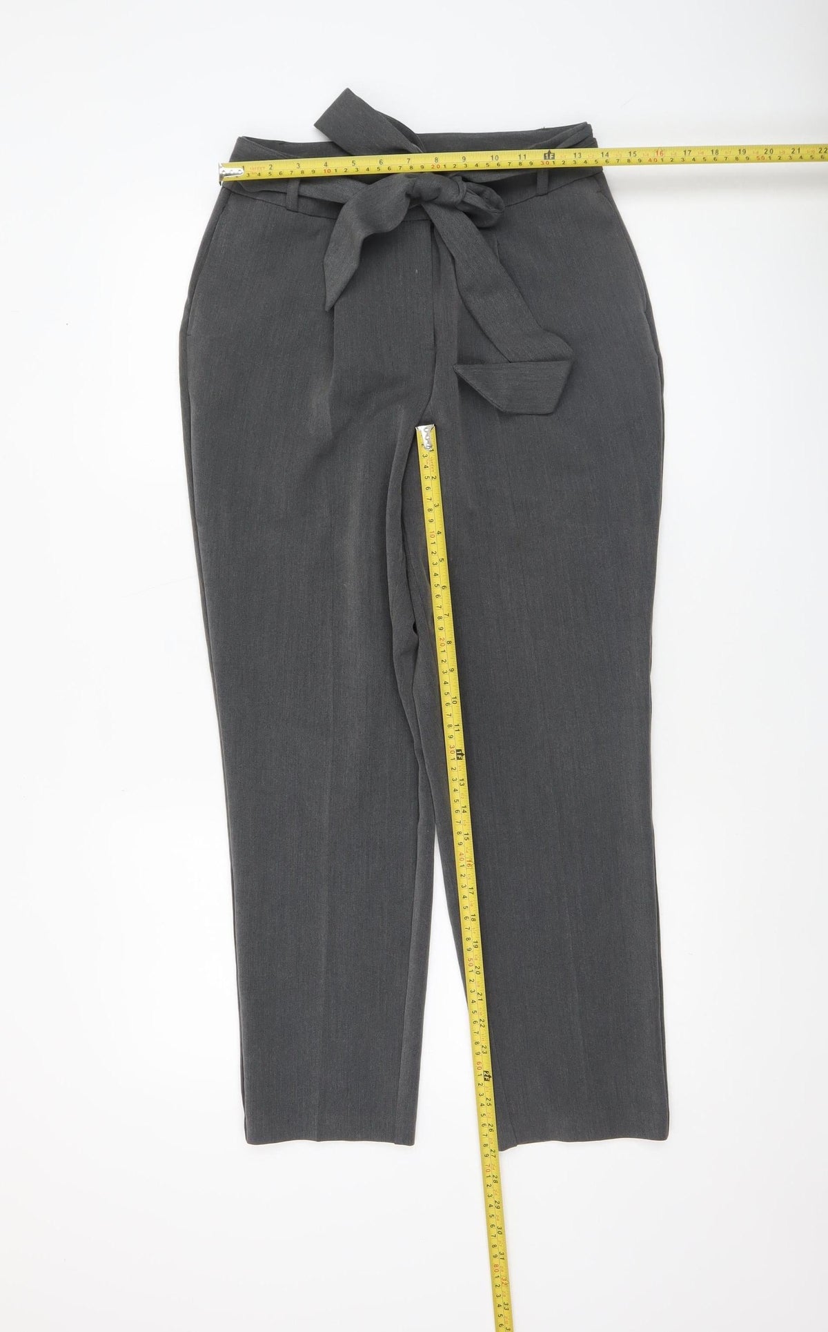 Very Women's Grey Paperbag Trousers Size 10 Short High Waist Belted Work Pants