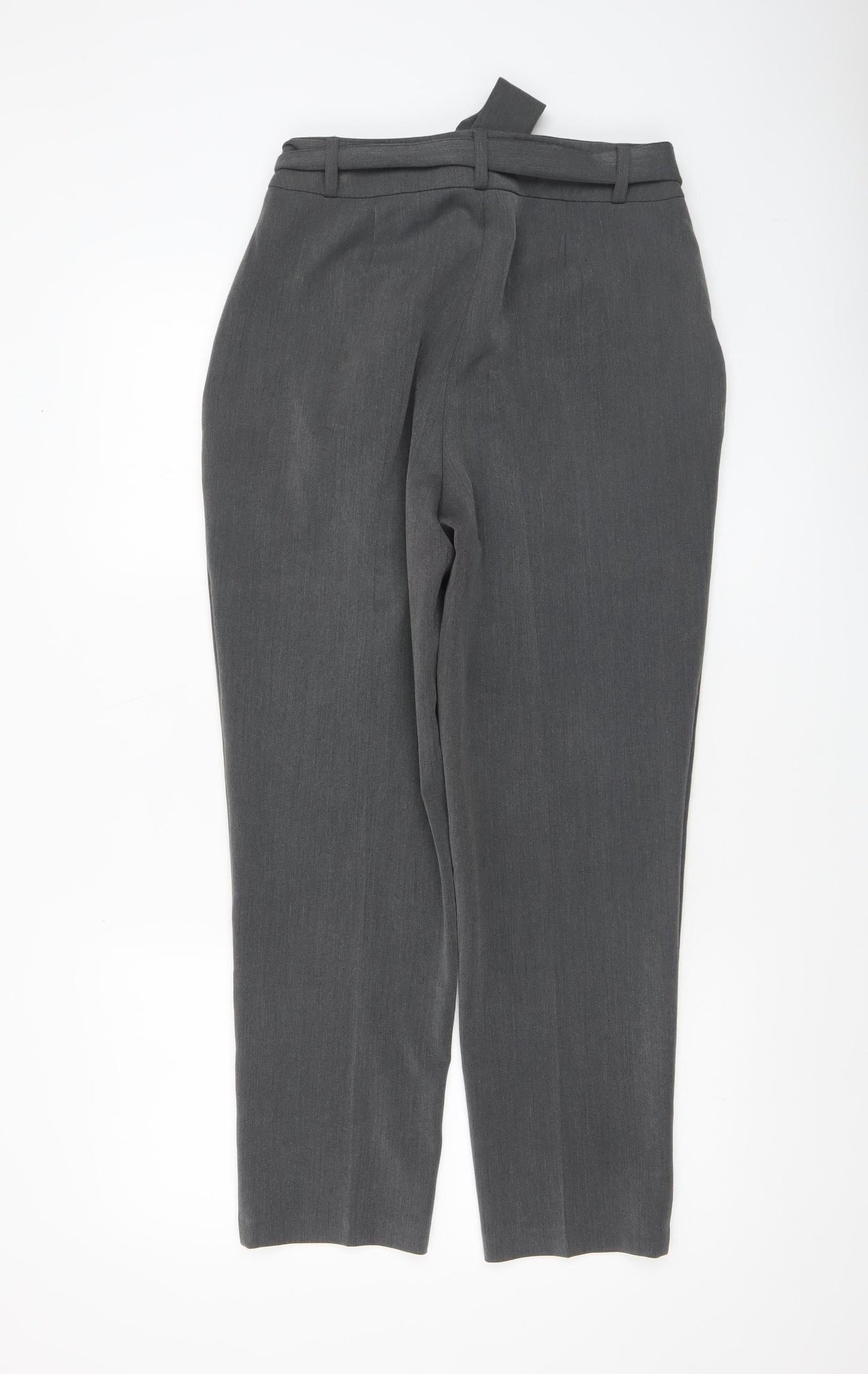 Very Women's Grey Paperbag Trousers Size 10 Short High Waist Belted Work Pants