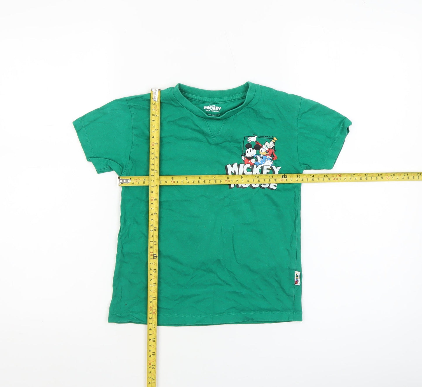 Primark Boys Green Mickey Mouse Disney T-Shirt 5-6 Years Short Sleeve
