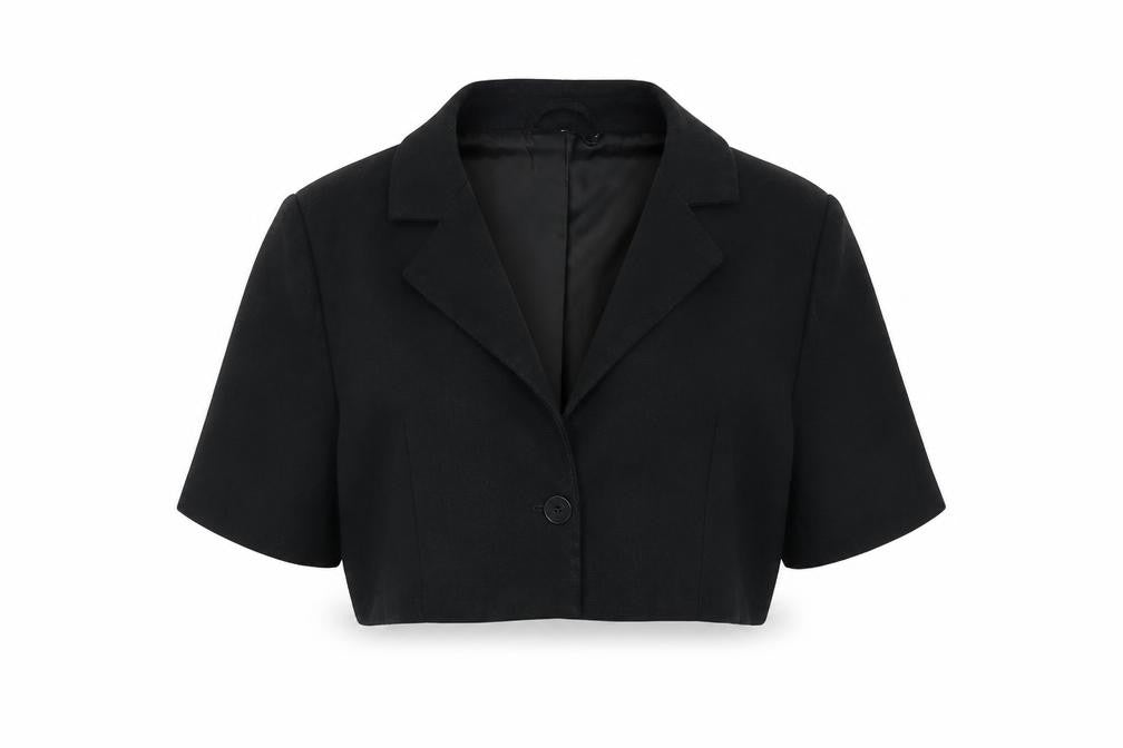 PrettyLittleThing Women's Black Cropped Blazer UK 10 Short Sleeve
