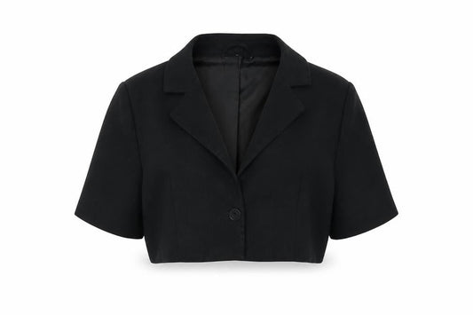 PRETTYLITTLETHING Women's Black Cropped Blazer UK 10 Short Sleeve