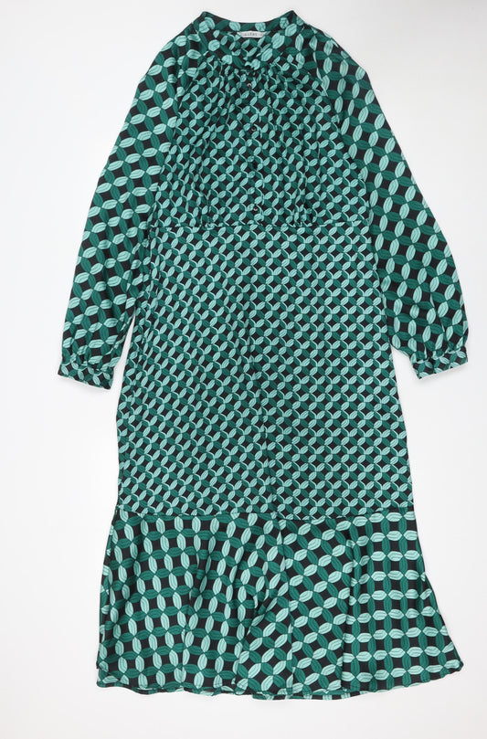Gallery Women Green Geometric Midi A-Line Dress UK 12