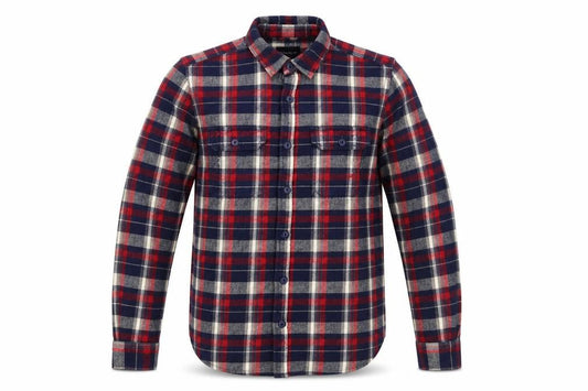 Pull&Bear Men's Red Navy Check Flannel Button-Up Shirt Size S