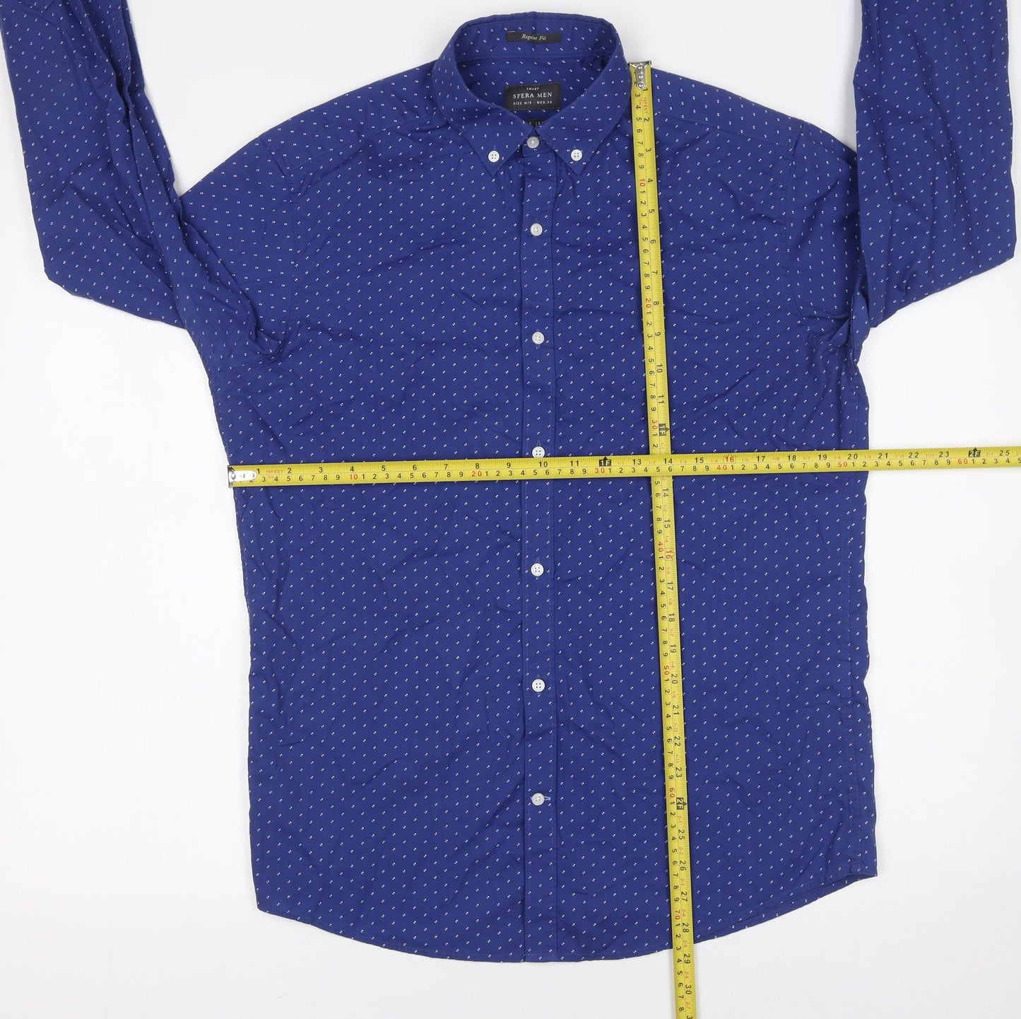 Sfera Men Blue Regular Fit Button-Up Polka Dot Long Sleeve Shirt M