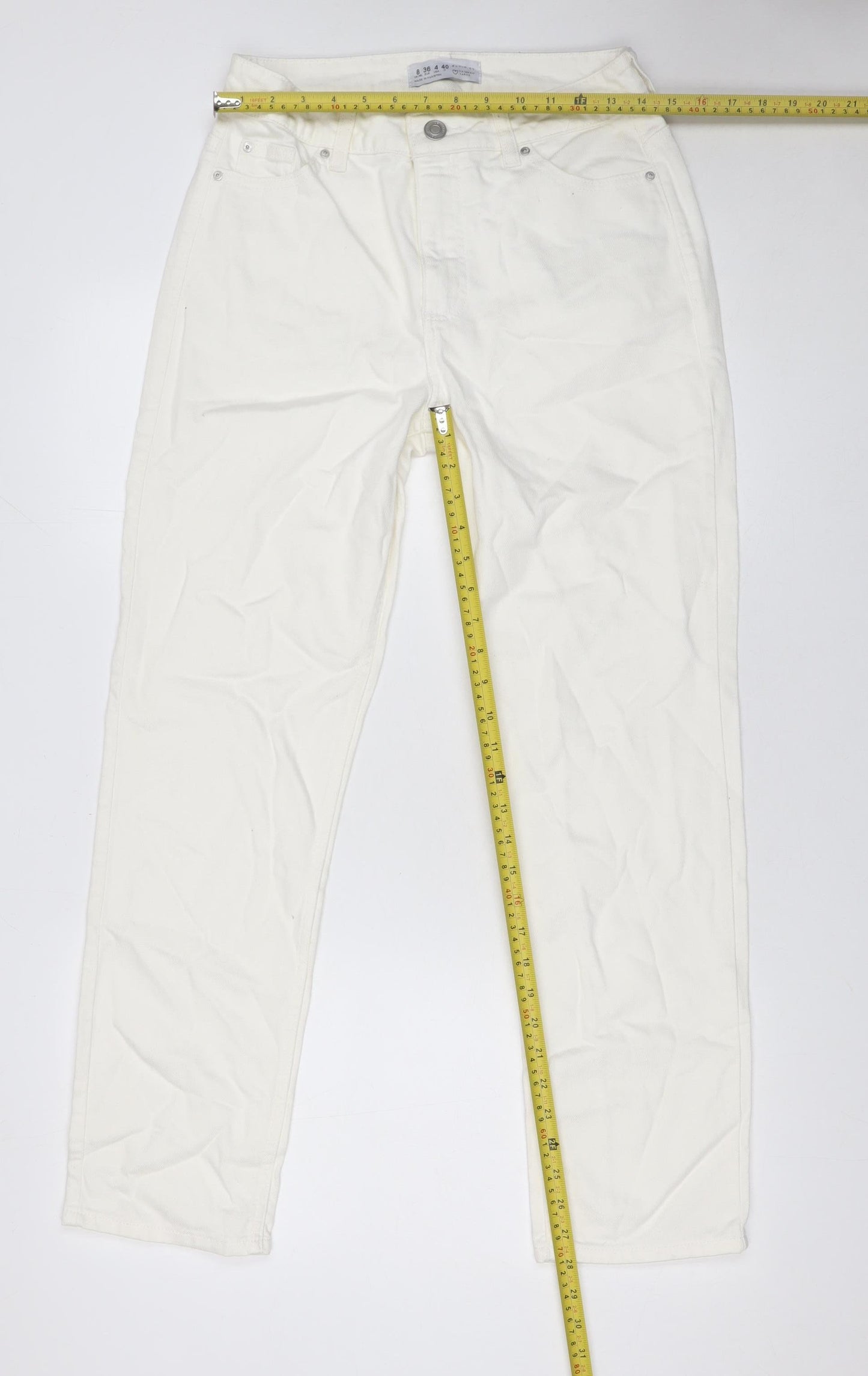 Primark Women’s White Straight Denim Jeans Size 8 Cotton