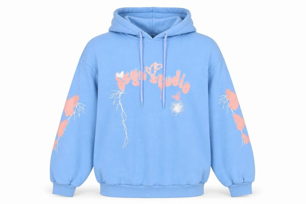 Boohoo Women Blue Pullover Hoodie Small Graphic Print Cotton Blend