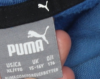Puma Boys Blue Pullover Hoodie 15-16 Years Regular Fit Fleece Sweatshirt