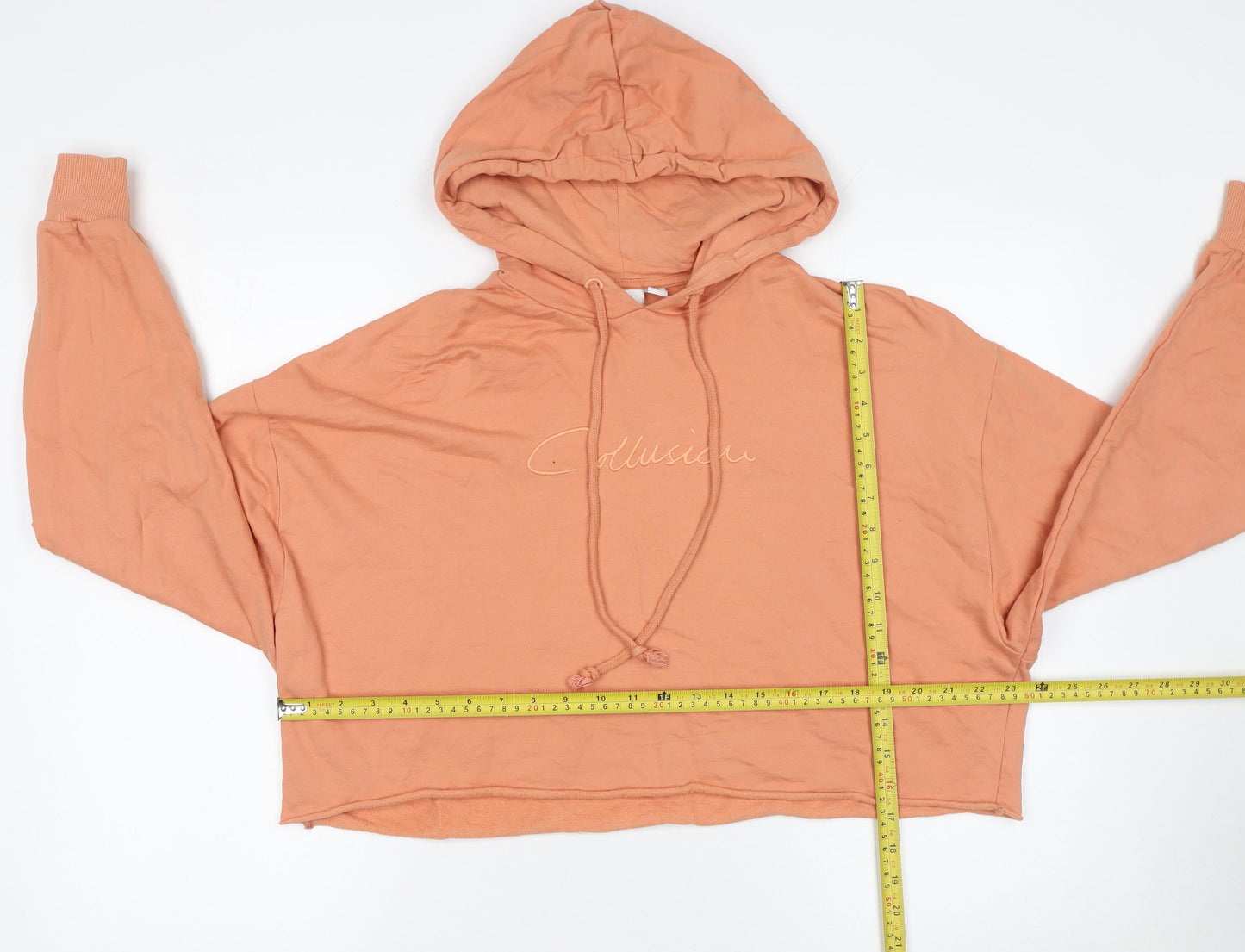 Collusion Women's Orange Cropped Hoodie UK 8 100% Cotton