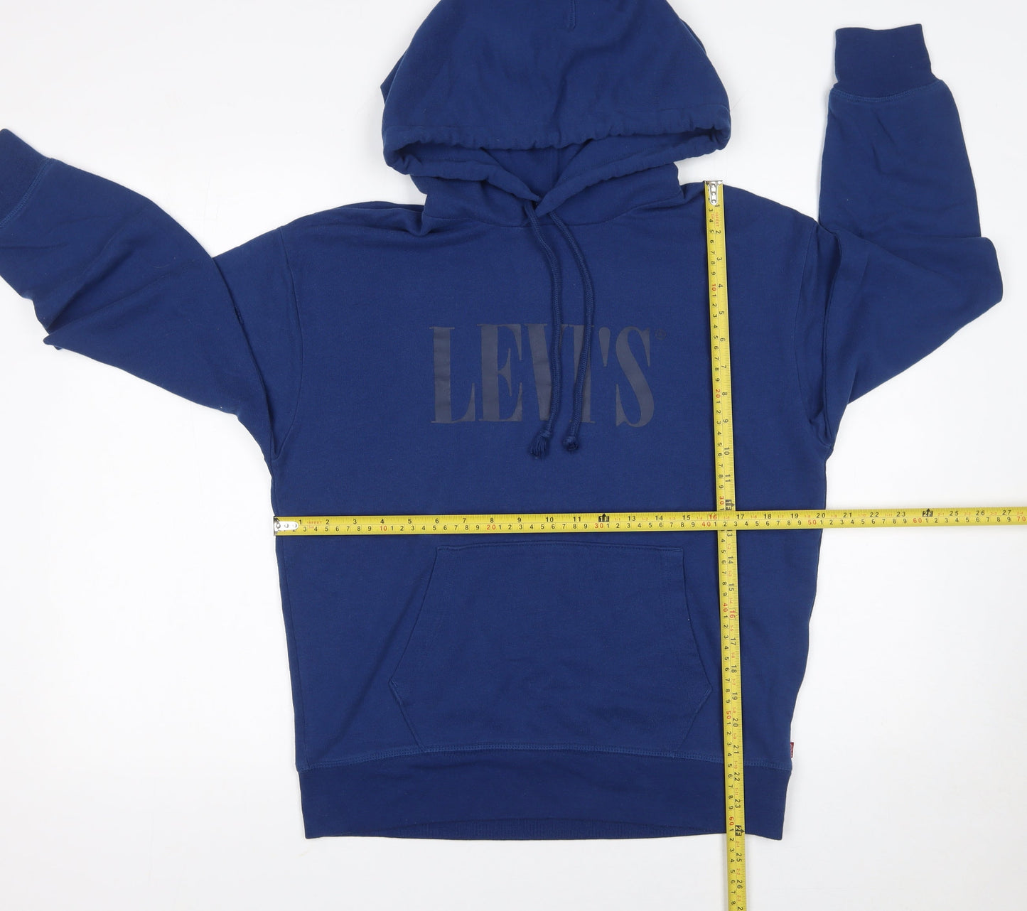 Levi's Men's Blue Pullover Hoodie S Logo Cotton Blend Fleece