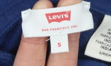 Levi's Men's Blue Pullover Hoodie S Logo Cotton Blend Fleece