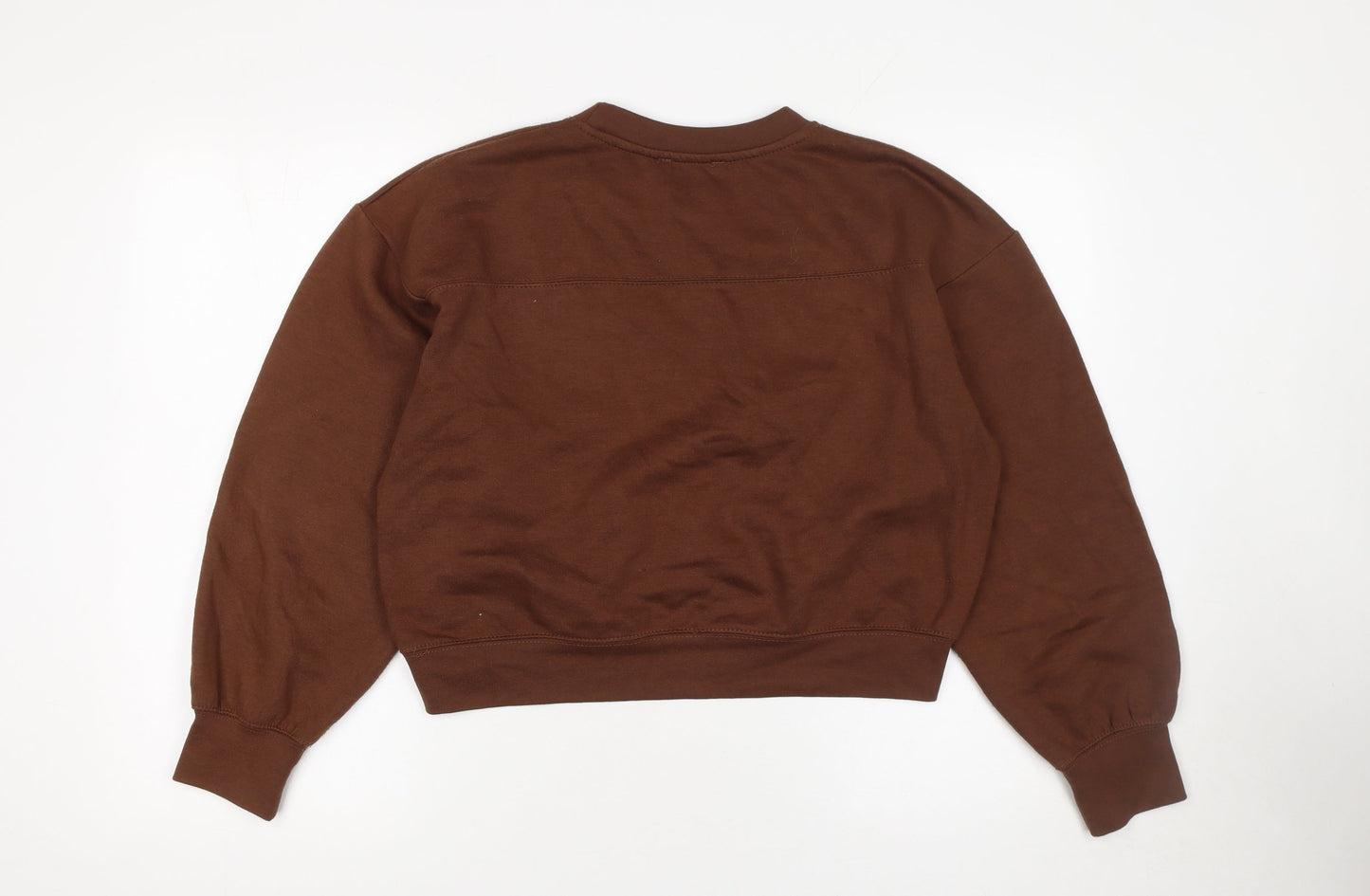 Zara Women Brown Pullover Sweatshirt Size S Crew Neck Cotton Blend