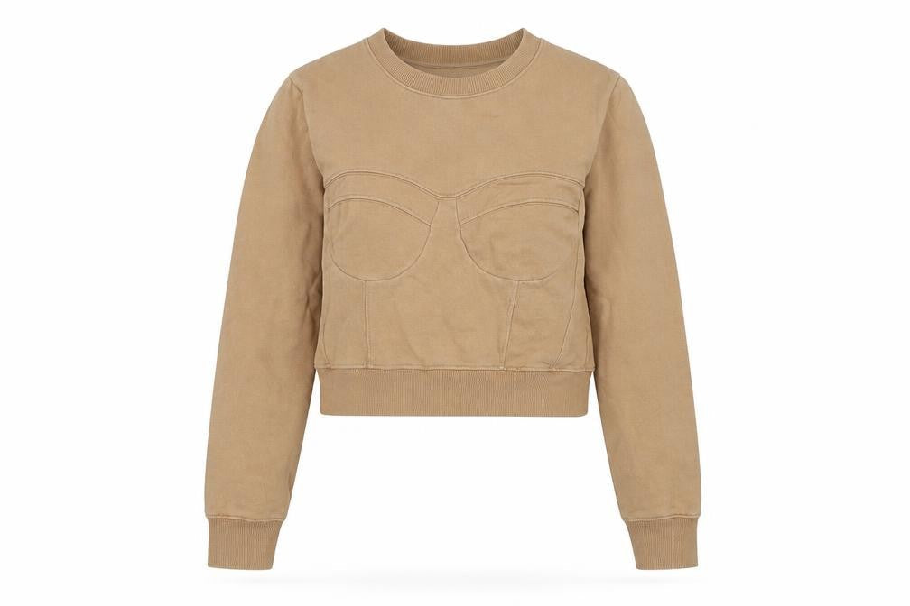 Zara Women Beige Crew Neck Pullover Sweatshirt M Cotton Blend