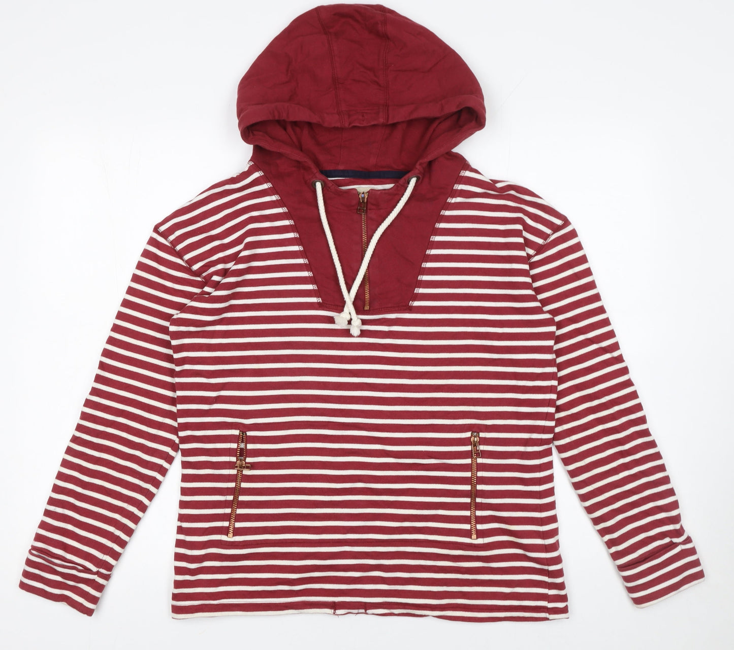 Next Women Red White Striped Cotton Hoodie Size 8 Zip Pocket