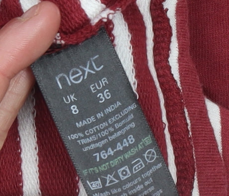 Next Women Red White Striped Cotton Hoodie Size 8 Zip Pocket