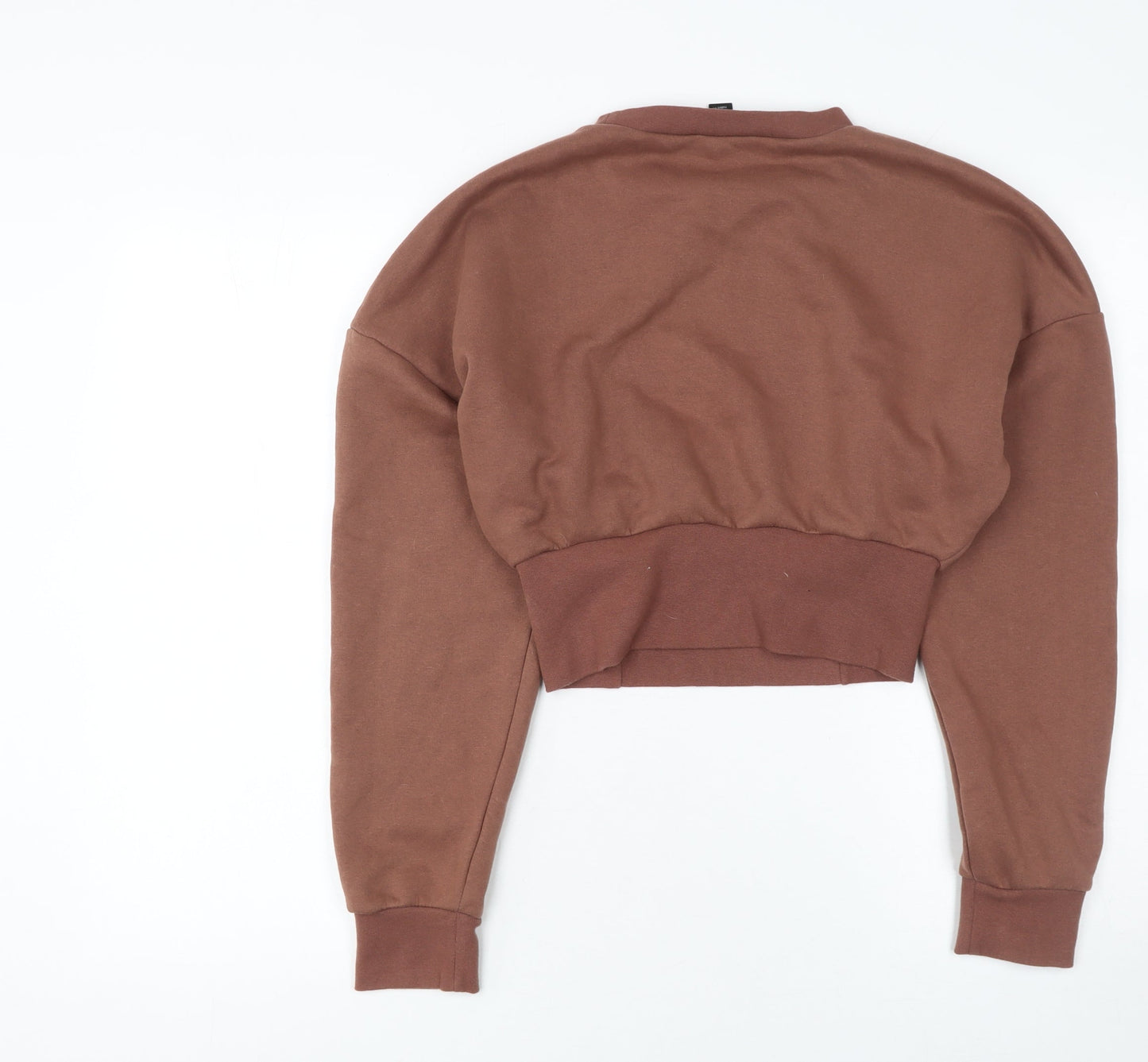 Boohoo Women Brown Crop Pullover Sweatshirt UK 14 Cotton Relaxed Fit