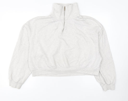 H&M Divided Women Grey 1/4 Zip Sweatshirt L Cotton Blend