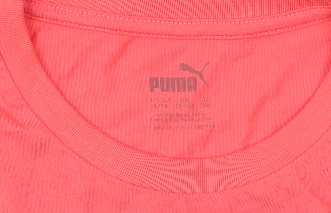 Puma Boys Pink 13-14 Years Crew Neck Cotton Logo T-Shirt