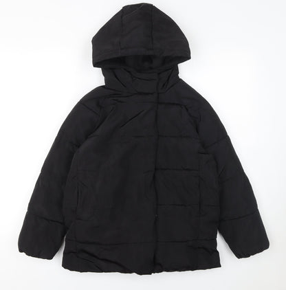 Additional front view of RESERVED girls’ black hooded puffer jacket coat 9 years warm winter