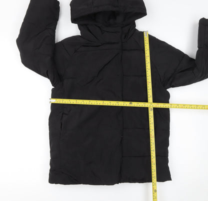 Back view of RESERVED girls’ black hooded puffer jacket coat 9 years warm winter
