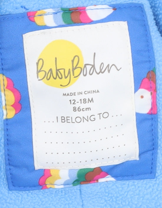 Baby Boden Unisex Blue Rainbow Fish Hooded Snowsuit 12-18M Padded Winter Outerwear