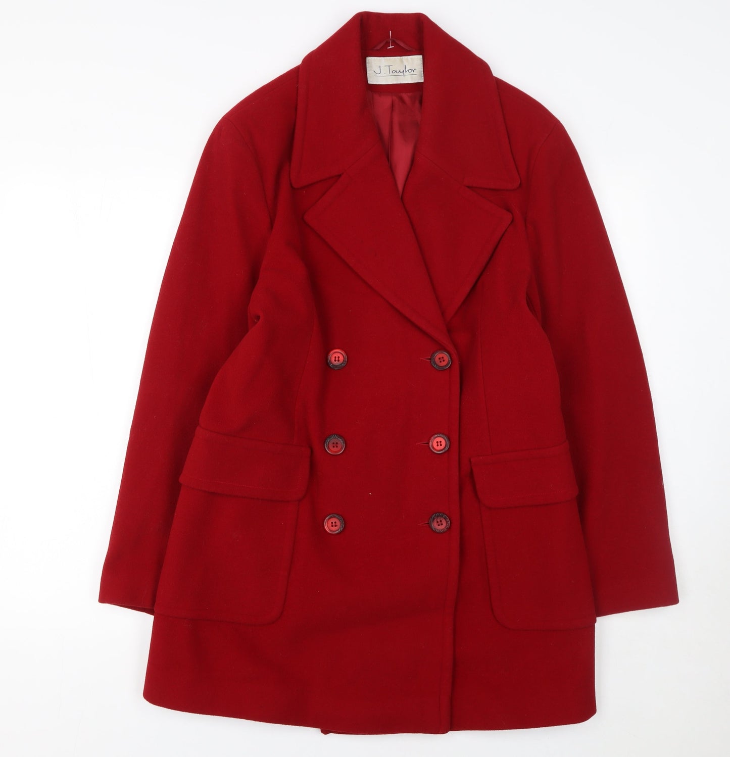 J. Taylor Women's Red Wool Blend Mid-Length Pea Coat Size M
