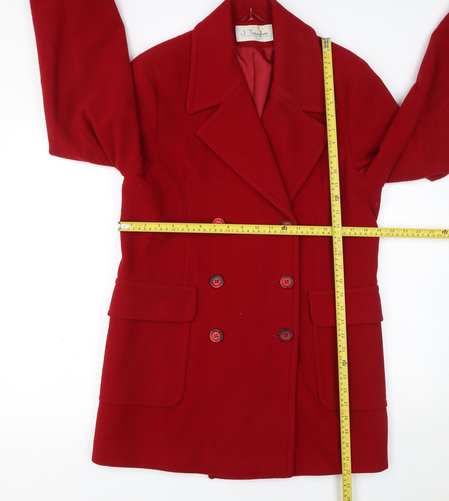 J. Taylor Women's Red Wool Blend Mid-Length Pea Coat Size M