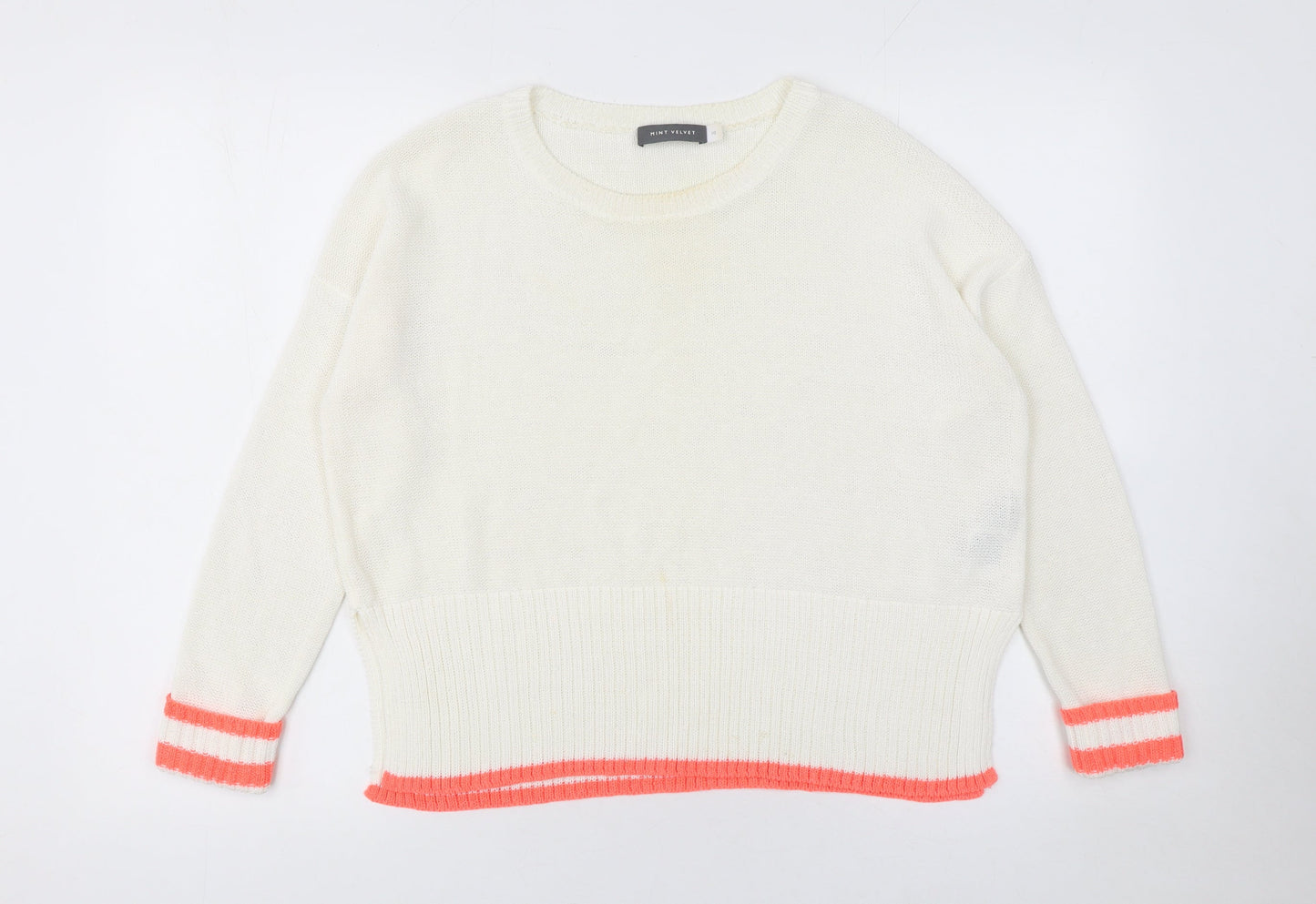 Mint Velvet Women’s Ivory Crew Neck Knit Jumper Size 10 Relaxed Fit