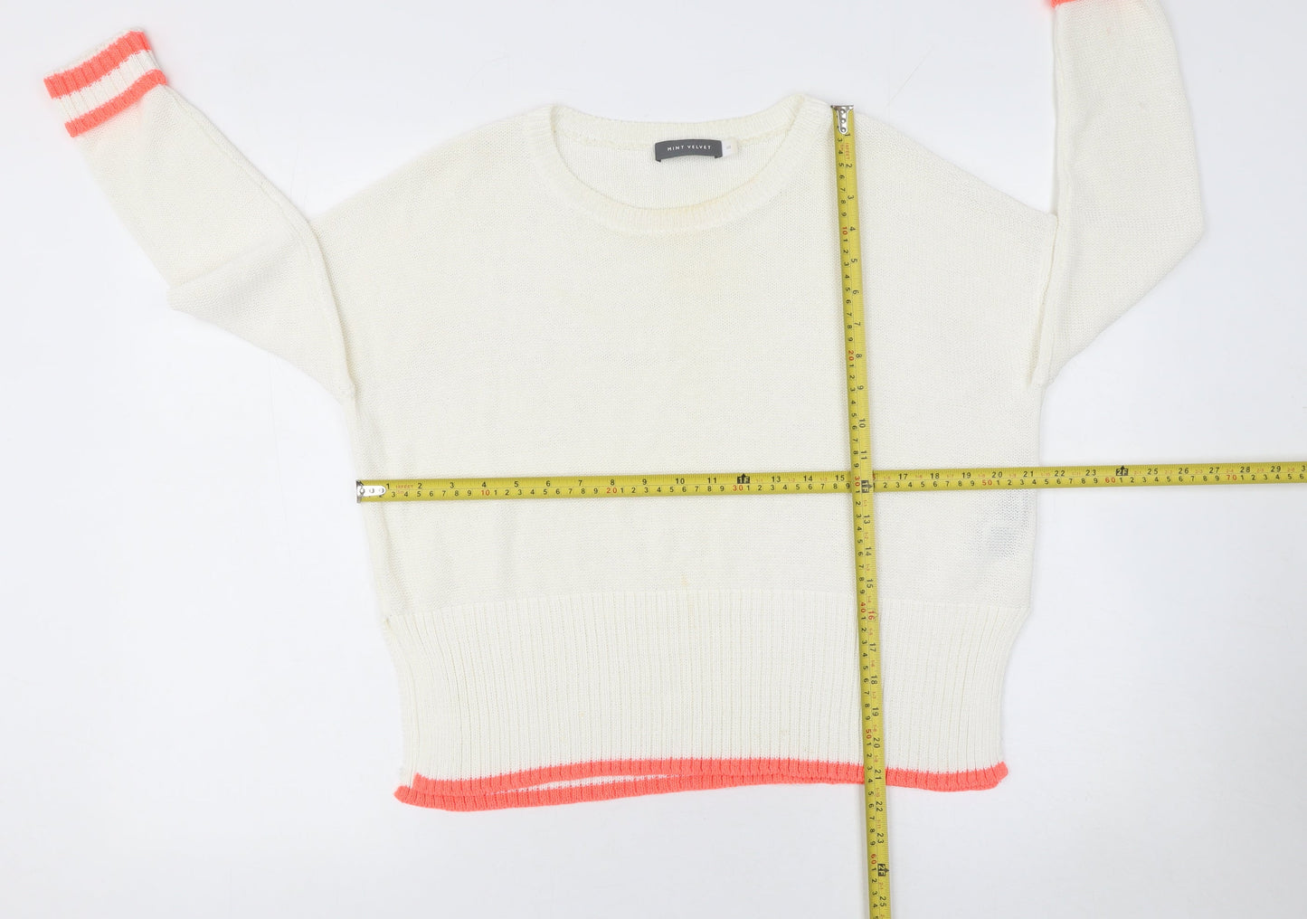 Mint Velvet Women’s Ivory Crew Neck Knit Jumper Size 10 Relaxed Fit