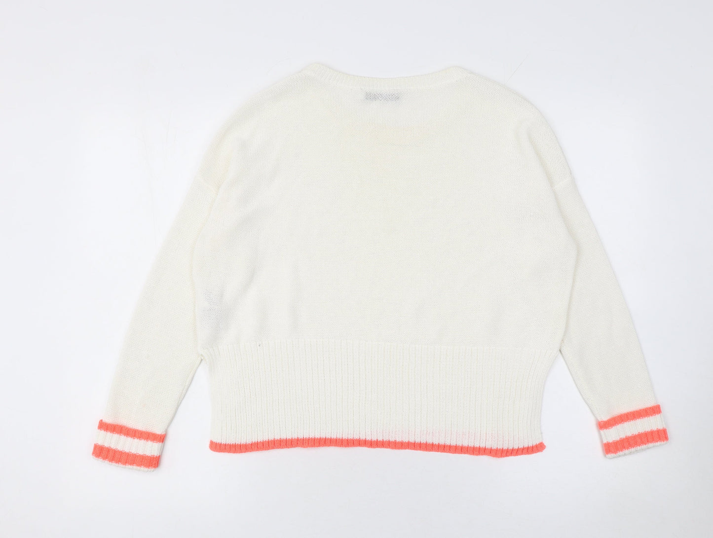 Mint Velvet Women’s Ivory Crew Neck Knit Jumper Size 10 Relaxed Fit