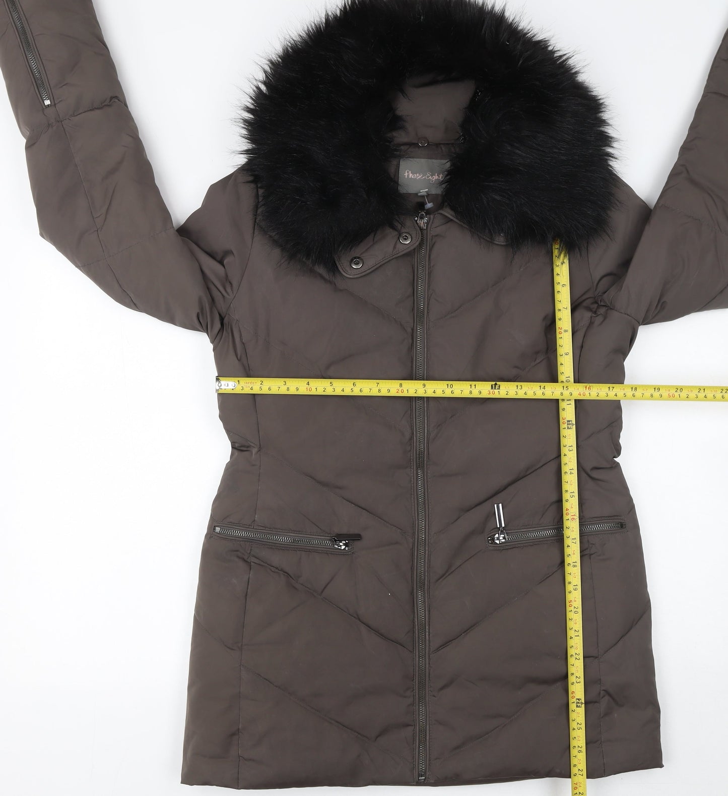 Phase Eight Womens Brown Faux Fur Hooded Puffer Coat Size 10