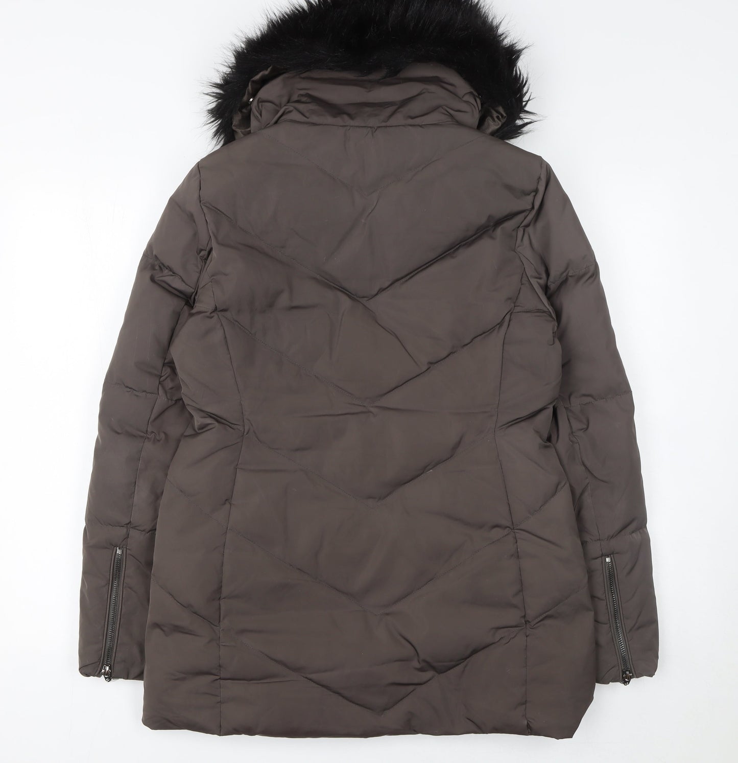 Phase Eight Womens Brown Faux Fur Hooded Puffer Coat Size 10