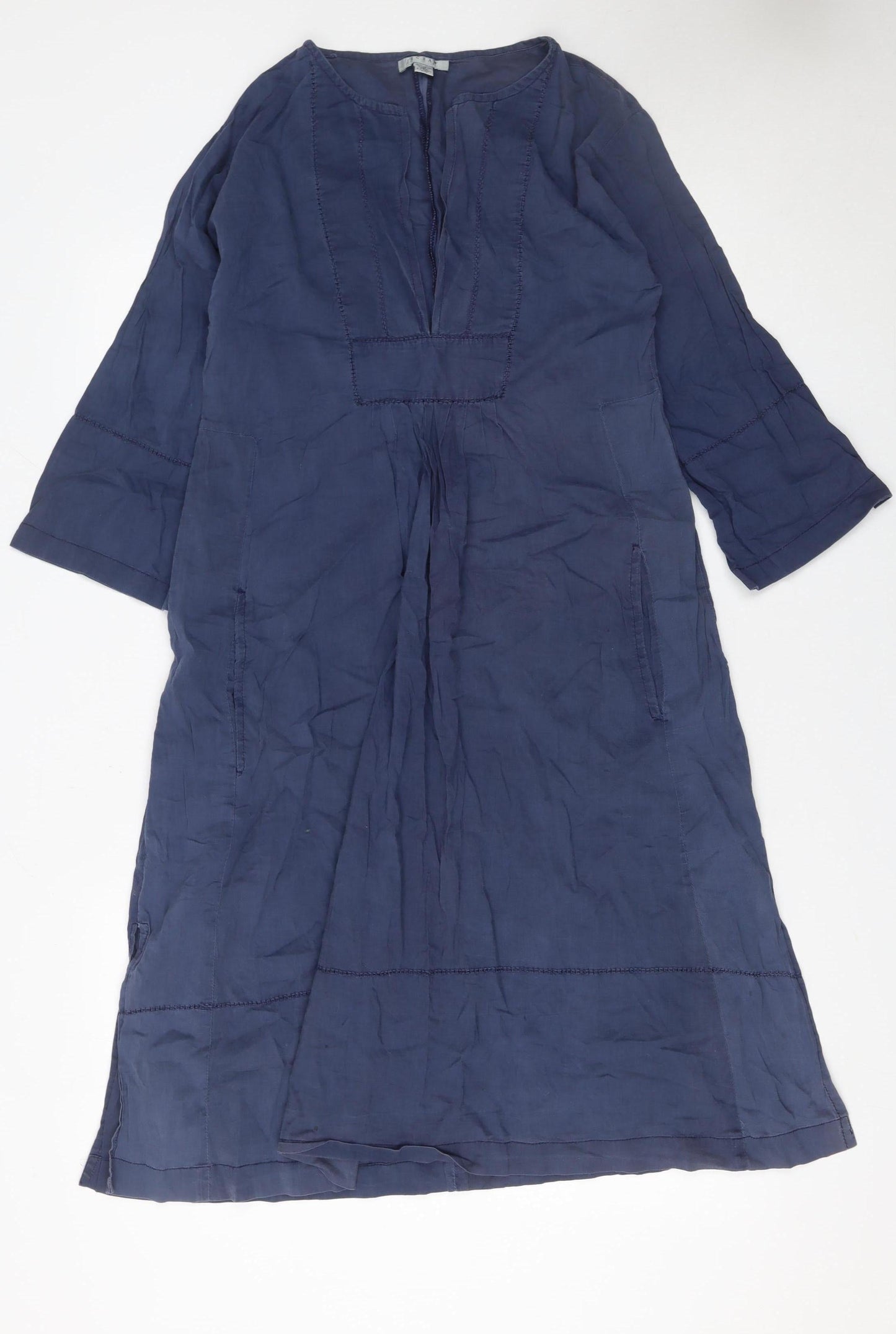 Jigsaw Women’s Blue Cotton Kaftan Midi Dress Size S 3/4 Sleeve