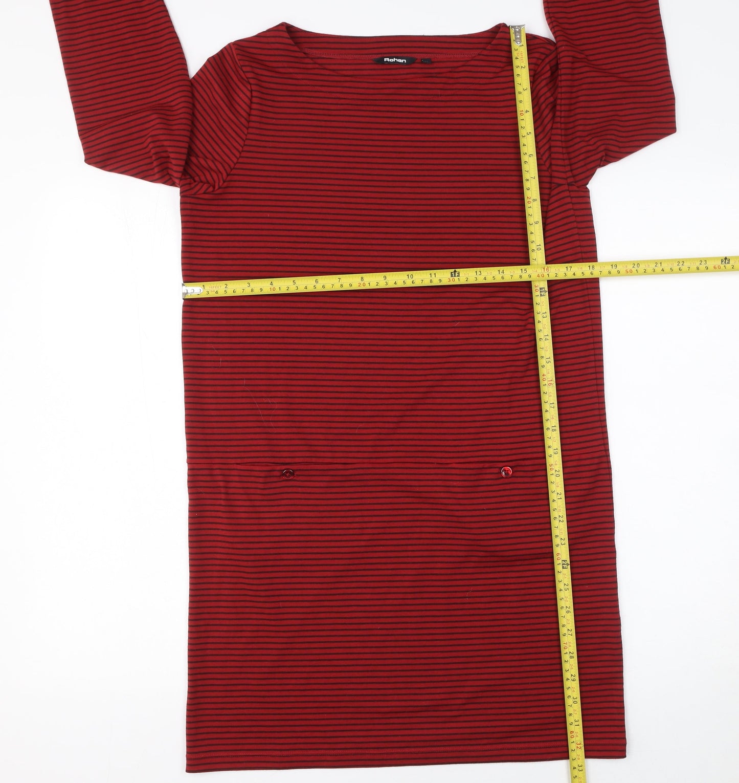 Rohan Women Red Striped Shift Dress Size 10 Long Sleeve Travel