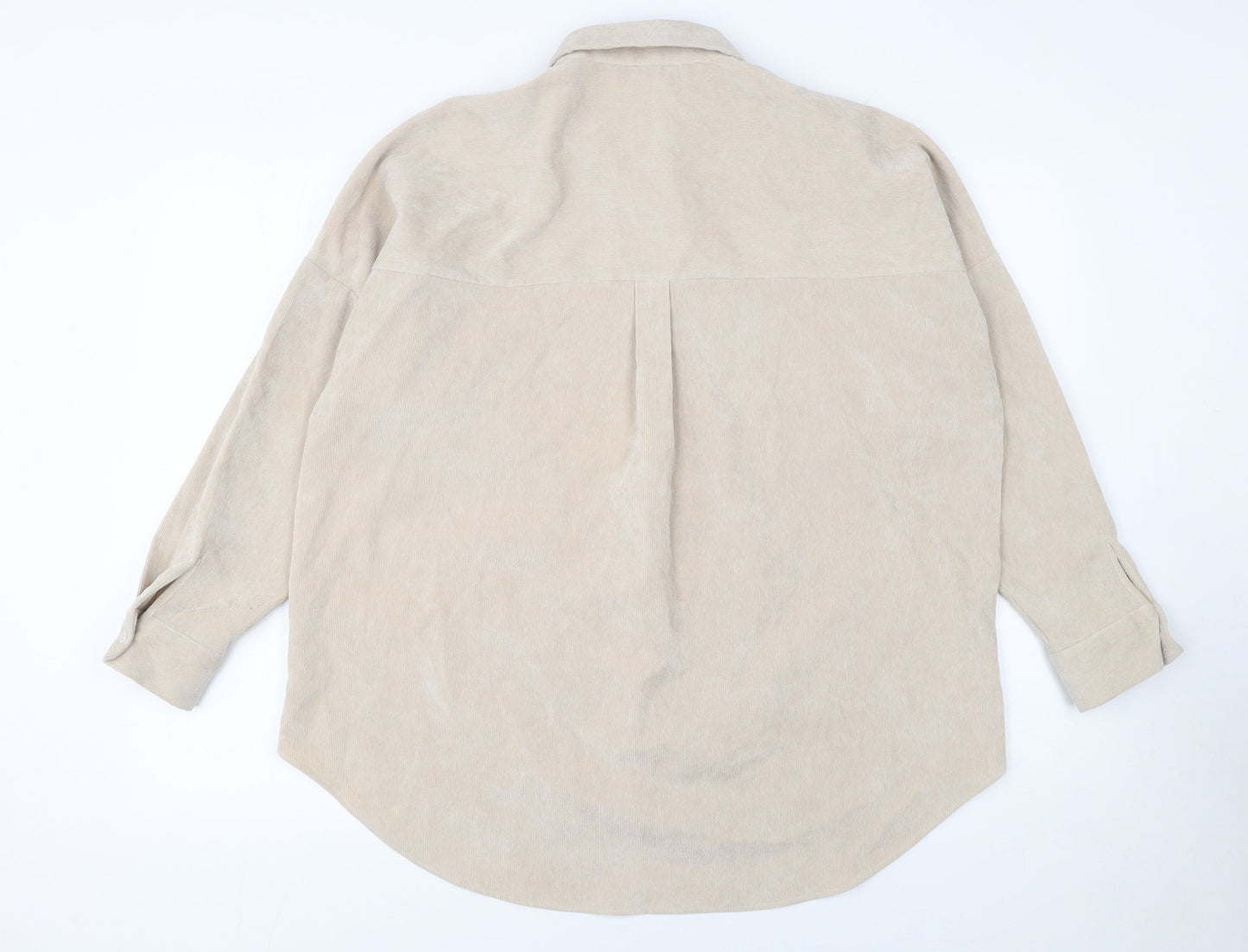 Zara Women Beige Corduroy Button-Up Shirt Size 12