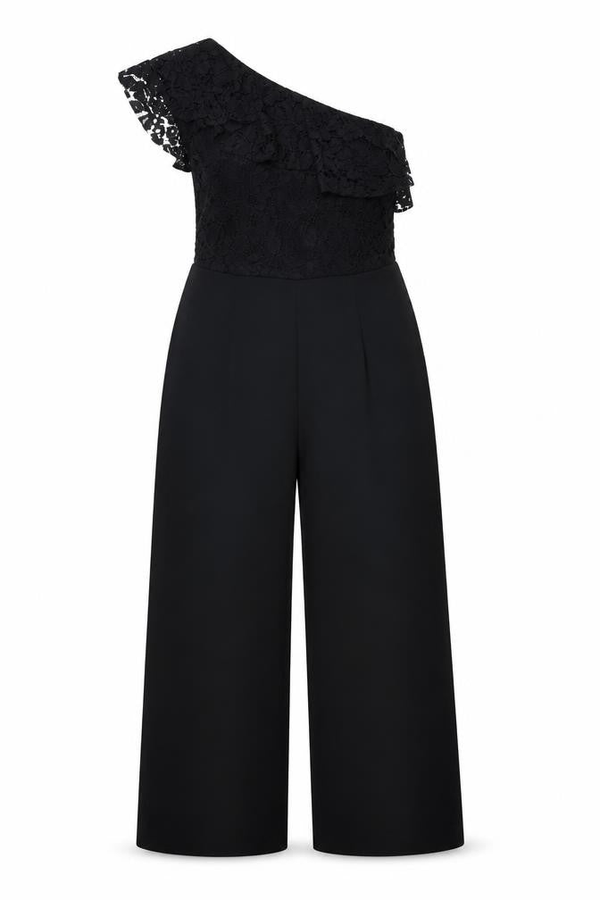 Mango Women’s Black One Shoulder Lace Jumpsuit Size 12