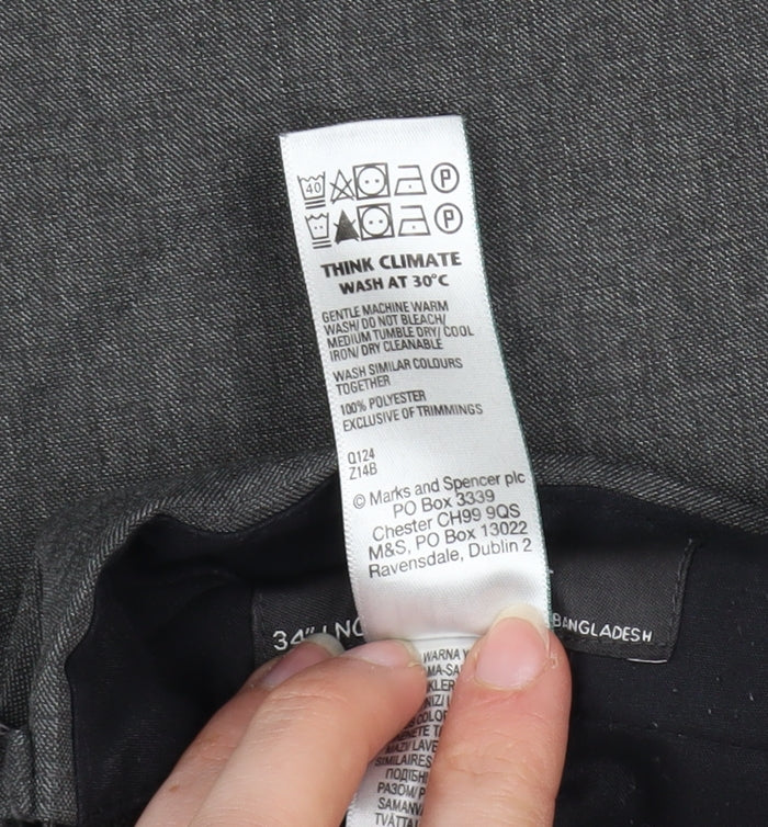 Marks and Spencer Men's Grey Regular Fit Dress Trousers 34W 33L
