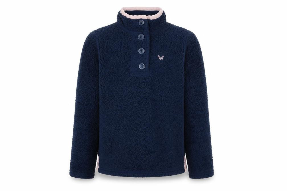 Crew Clothing Co. Girls Blue Fleece Henley Sweatshirt 8-9 Years