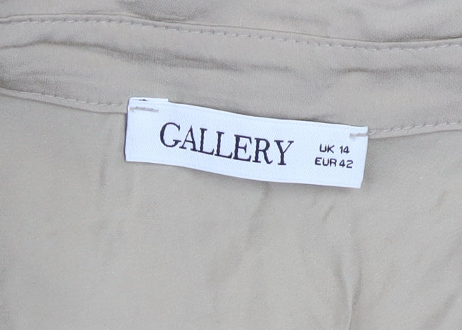Gallery Women Beige Midi Shirt Dress Size 14 Long Sleeve Collared
