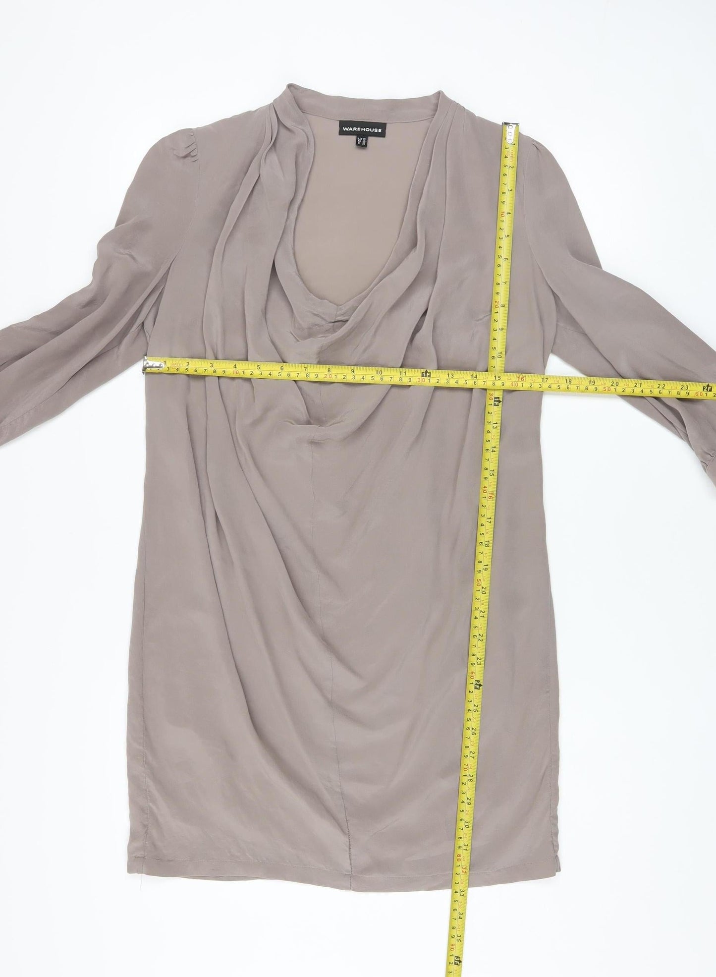 Warehouse Women’s Beige Silk Cowl Neck Shift Dress UK 12