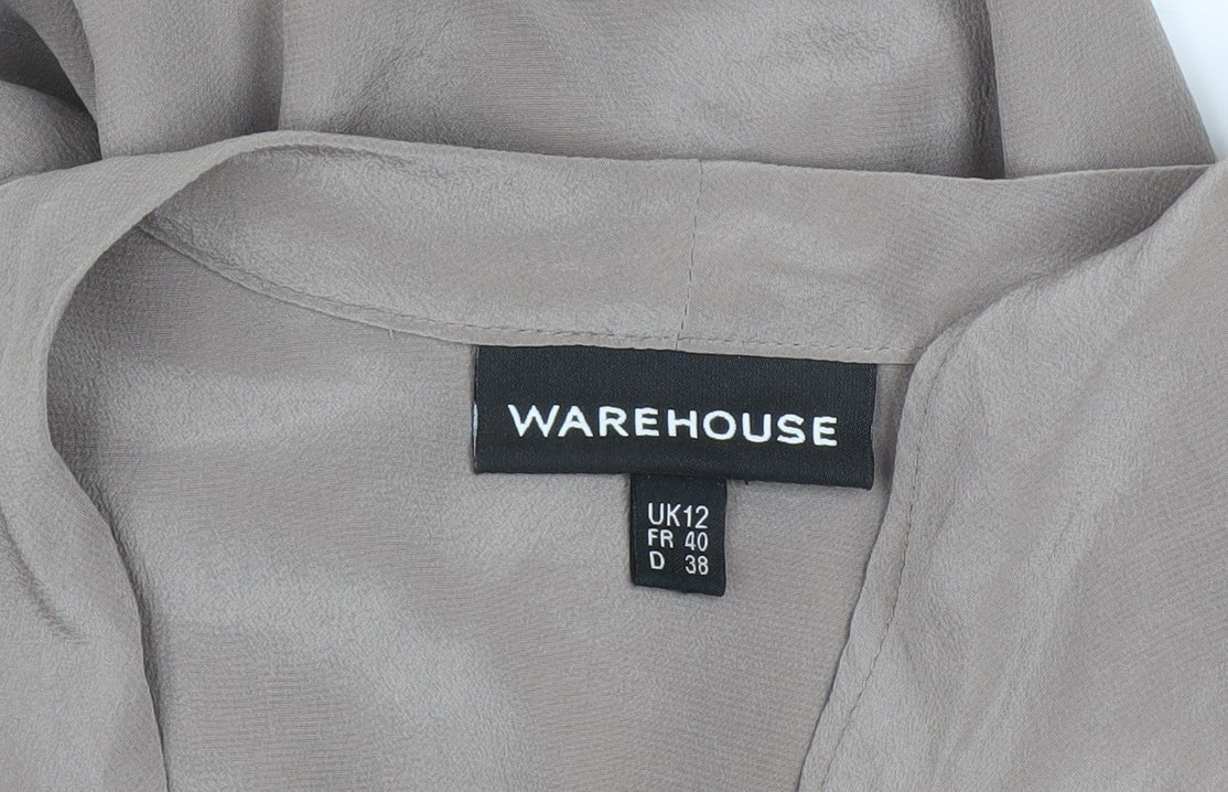 Warehouse Women’s Beige Silk Cowl Neck Shift Dress UK 12