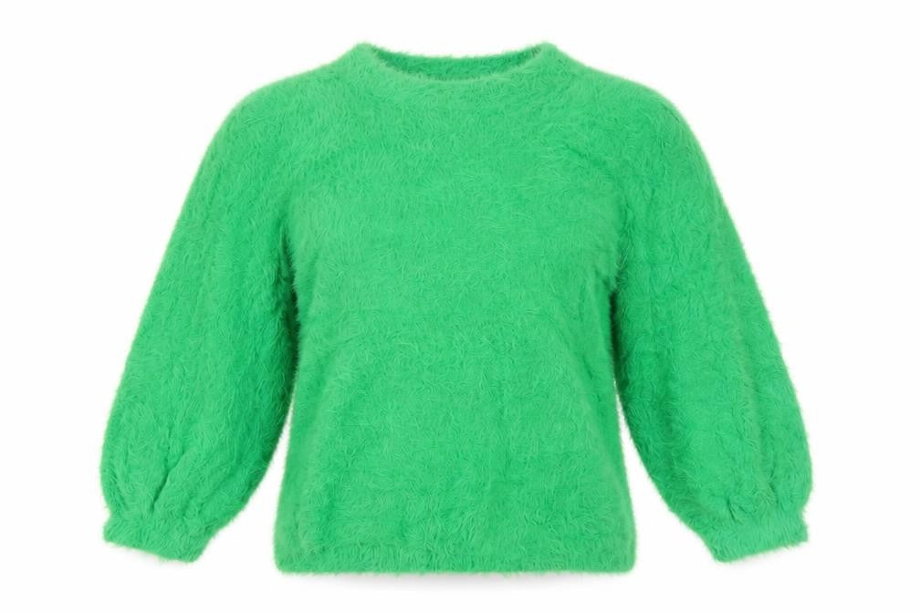 Gallery Womens Green Fuzzy Knit Pullover Jumper UK M