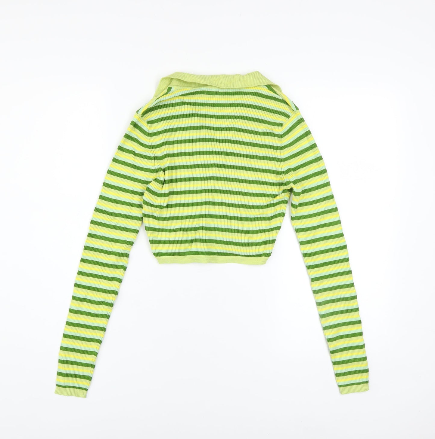 STR Women’s Green Striped Collared Cropped Knit Top Size 12