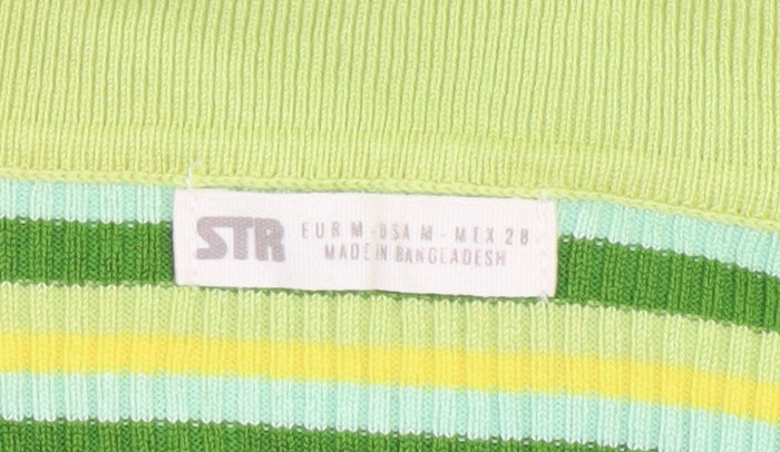 STR Women’s Green Striped Collared Cropped Knit Top Size 12