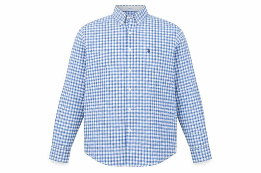 U.S. Polo Assn. Men's Blue Check Tailored Fit Cotton Long Sleeve Shirt XL