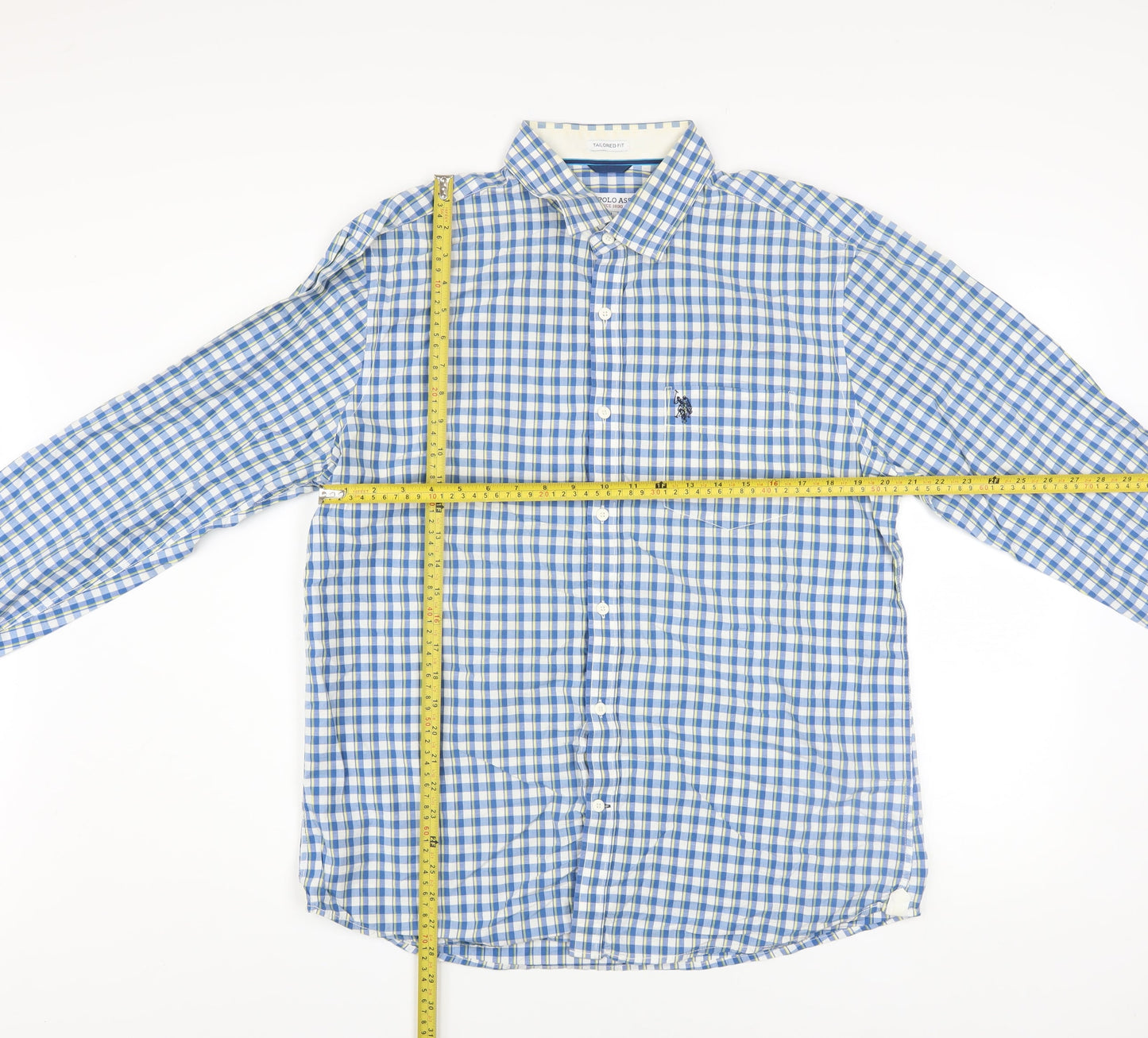 U.S. Polo Assn. Men's Blue Check Tailored Fit Cotton Long Sleeve Shirt XL