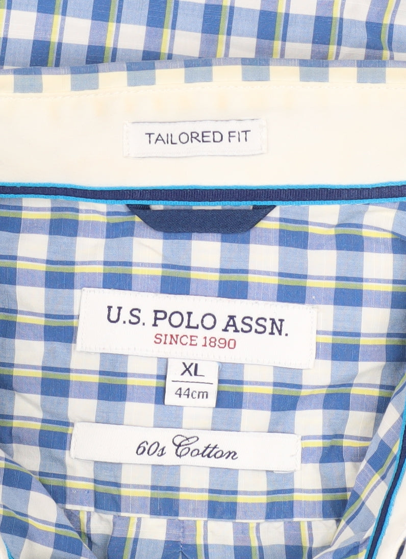 U.S. Polo Assn. Men's Blue Check Tailored Fit Cotton Long Sleeve Shirt XL