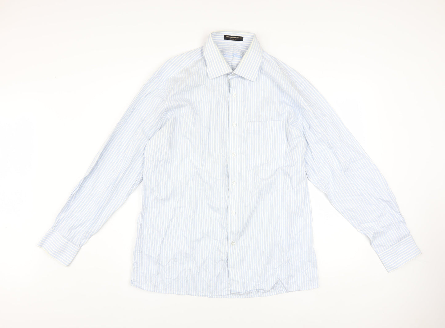 Louis Philippe Men's Blue Striped Classic Fit Cotton Shirt Size 42