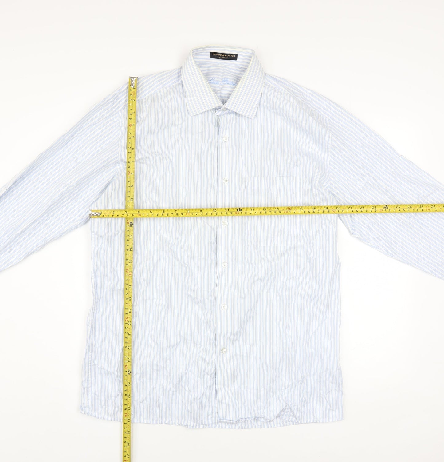 Louis Philippe Men's Blue Striped Classic Fit Cotton Shirt Size 42